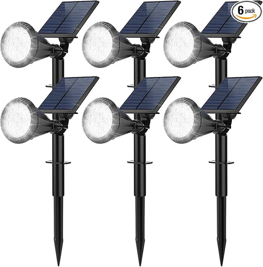 Solar Spot Lights Outdoor, 14 LED Outdoor Solar Lights for Yard, 4 Mode Solar Spotlights with Auto On/Off, 2-in-1 Waterproof Solar Landscape Lights for Flood, Wall, Yard (Cool White, 6 Pack) FratinkSolarLights