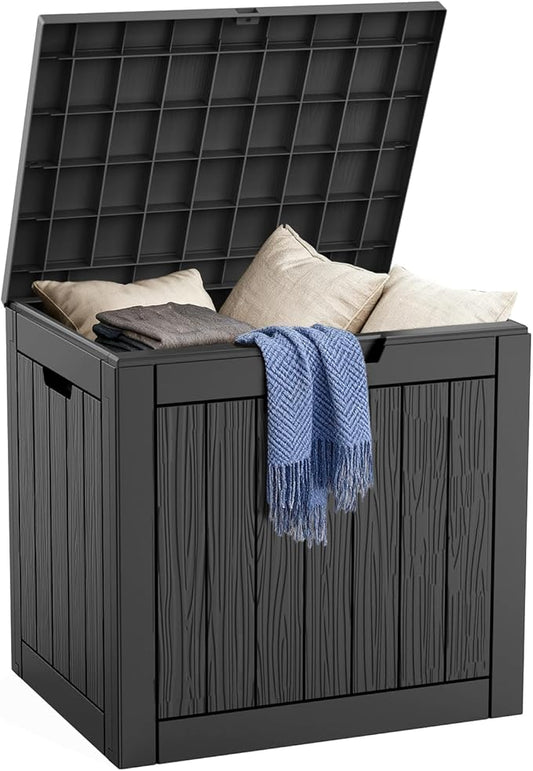 DRATO Deck Boxes, 30 Gallon Outdoor Storage Box for Patio Cushion, Garden Tools, Waterproof and UV Resistant, Lockable (Black，30 Gallon) DRATOprovidesawarmandcozy