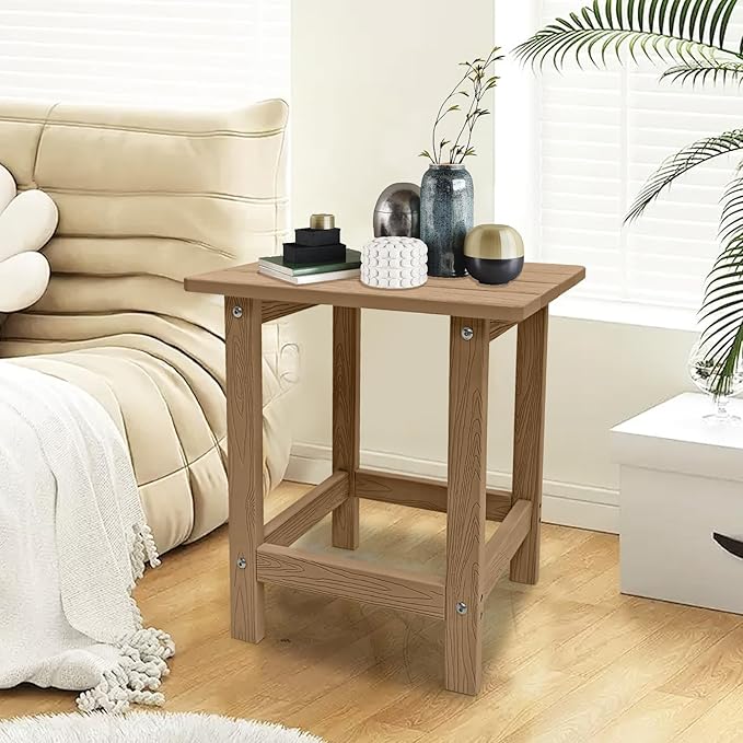 Outdoor Side Table, HDPS Single Adirondack Side Table Weather Resistant, Table for Adirondack Chair, Outside End Table for Patio, Pool, Deck, Porch, Outdoor or Indoor Use,Teak Meluvici