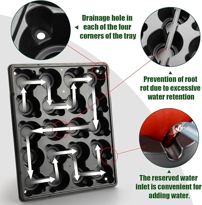 20 Cell Plant Trays for Carrying 3 inch Round Nursery Pots, Sturdy Plastic Trays Suitable for Holding 200 pcs Peat Pots (10 Packs) RooTrimmer