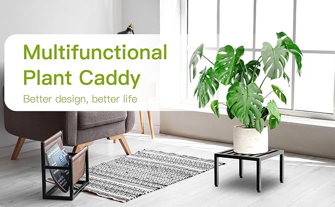 Zhongma 2 Pack 12" Fully Assembled Sturdy Potted Plant Stand Flower Pot Holder Heavy Duty Construction, No Installation Square Low Plant Stand 12 x 12 x 7.87 inch for Home Indoor and Outdoor, Sturdy plant riser and saucer Zhongma