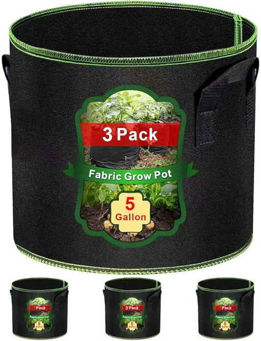 5 Gallon Grow Bags-3 Pack, Thickened Nonwoven Fabric Aeration Planter Bags with Handles, Heavy Duty Vegetable/Flower/Potato Planting Pots for Garden Outdoor Createagardenyoulove