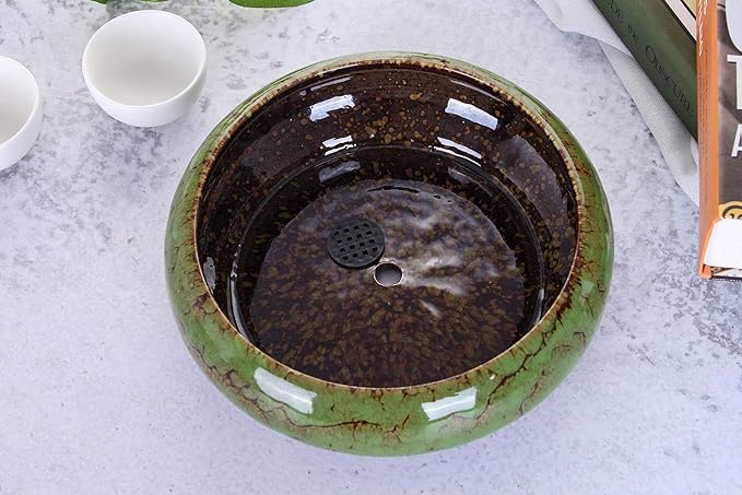 VanEnjoy 7.3 inch Round Large Shallow Succulent Ceramic Glazed Planter Pots with Drainage Hole, Bonsai Pots Garden Decorative Cactus Stand Flower Container (Green) VanEnjoy