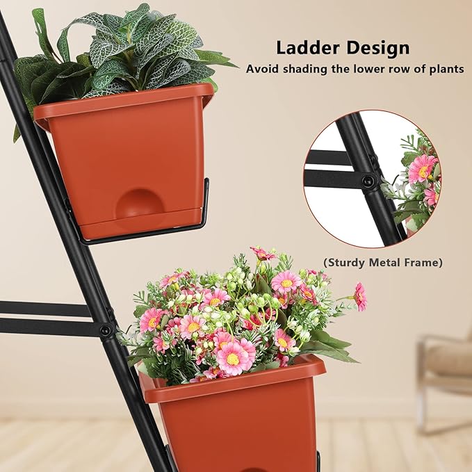 OYEAL Raised Garden Bed 4 Tier Vertical Garden Planter Indoor Outdoor Herb Planter with Legs Elevated Garden Planters for Flowers Vegetables Plants, Brick Red OYEAL