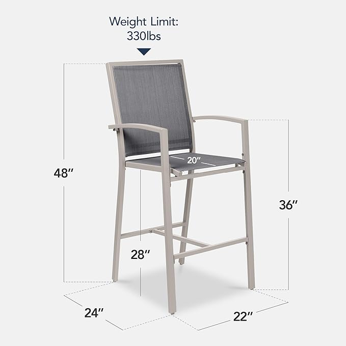 Best Choice Products Outdoor Bar Stools Set of 2, Bar Height, Patio Furniture, All Weather Mesh Design w/Armrest - Taupe/Charcoal BestChoiceProducts