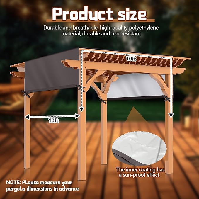 Universal Pergola Replacement Canopy Outdoor Canopy Shade Cover Waterproof Shade Top Cover for Outdoor Patio Porch Backyard(10 x 10 ft,Coffee) Wowangce