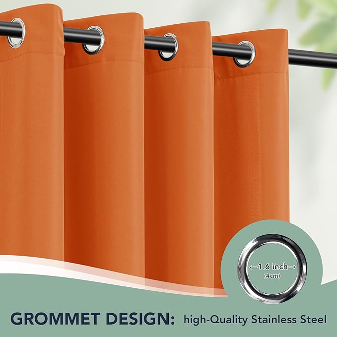 Outdoor Curtains for Patio Waterproof - 6 Panels Privacy Weatherproof Outside Curtains with Grommets for Pergola, Gazebo, Porch, Cabana, Balcony, 54 x 108 Inch, Mecca Orange RichSets