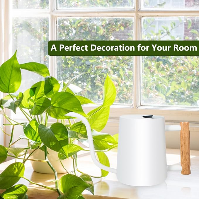 Watering Can Indoor Plants, 35oz Small Stainless Steel Metal Watering Can Modern Decorative Watering Pot with Long Spout for Indoor House Plant Bonsai Outdoor Garden Flowers -White GUKJOB