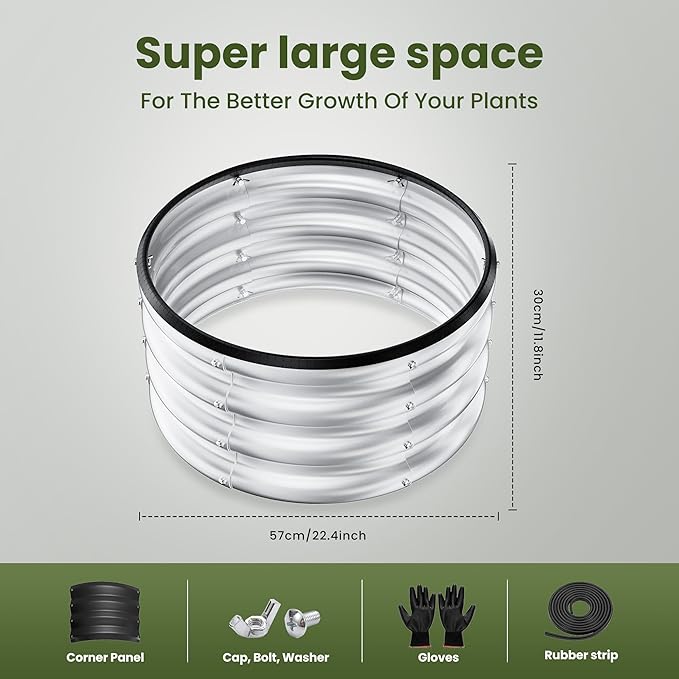 ZXZYHFTY Round Galvanized Raised Garden Bed kit,Silver Outdoor Garden Raised Planter Box, Round Large Metal Raised Garden Beds for Vegetable 2 * 2 * 1ft 1 Pack ZXZYHFTY