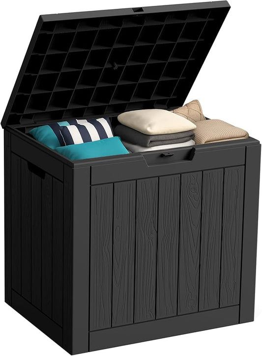 Outdoor Storage Box, 30 Gallon Waterproof Lockable Resin Deck Box for Patio, Garden & Storage, Easy Assembly Indoor & Outdoor Use, Black Rootora