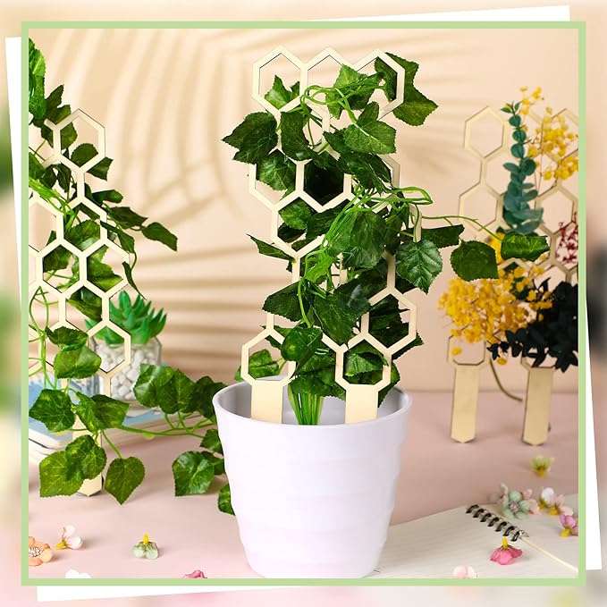 Nuenen 5 Pack Indoor Plant Trellis for Climbing Plants 11.8 Inches Small Garden Wooden Trellis for Potted Plants Honeycomb Shape Trellis Starter Holder for Outdoor Flower Plant Support Accessories Nuenen