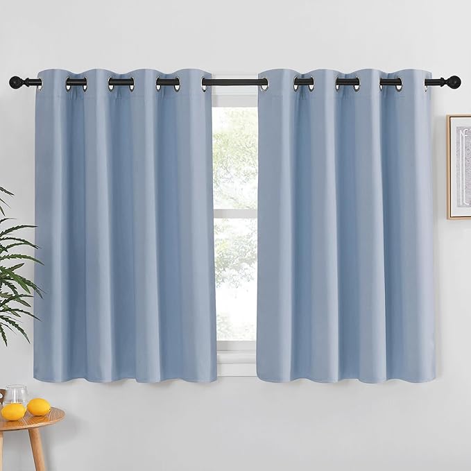 NICETOWN Vintage Blue Blackout Curtain for Living Room - Solid Thermal Insulated Grommet Blackout Panel/Drape for Bedroom Kitchen Window (1 Panel, 52 inches Wide by 54 inches Long) NICETOWN