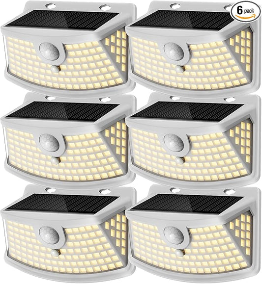 Aootek New Solar Motion Sensor Lights 120 LEDs with Lights Reflector,270° Wide Angle, IP65 Waterproof, Step Lights for Front Door, Yard, Garage, Deck (White, Warm White, 6-Pack) Lightupeveryconer