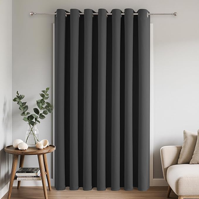 Joydeco Blackout Patio Sliding Door Curtains 84 Inches Long, Grommet Privacy Room Divider Curtains, Extra Wide Thermal Blackout Drapes for Bedroom Living Room (Grey, 100Wx84L, 1 Panel) JOYDECO