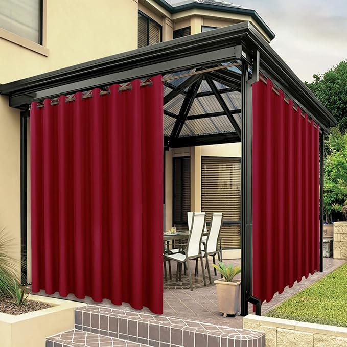 BONZER Outdoor Curtains for Patio Waterproof Thick Privacy Extra Wide Grommet Light Filtering Outside Curtains for Porch Pergola Gazebo Deck, 1 Panel, 150W x 95L inch, Red Bonzer