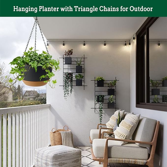 Hanging Planter Self Watering 10 Inch, 2 Pack Indoor Outdoor Hanging Baskets, Hanging Flower Pots with Drainage Hole & 2 Kinds of Plant Hangers for Garden Home Decor(Grey)… Koalaime