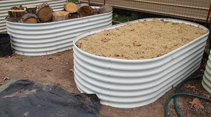 A ANLEOLIFE 8x4x2ft Galvanized Raised Garden Bed Kit, Oval Metal Deep Root Planters for Outdoor Plants Vegetables Flowers Herb, Large Bottomless, 478 Gallon Capacity- Antique White AAnleolife