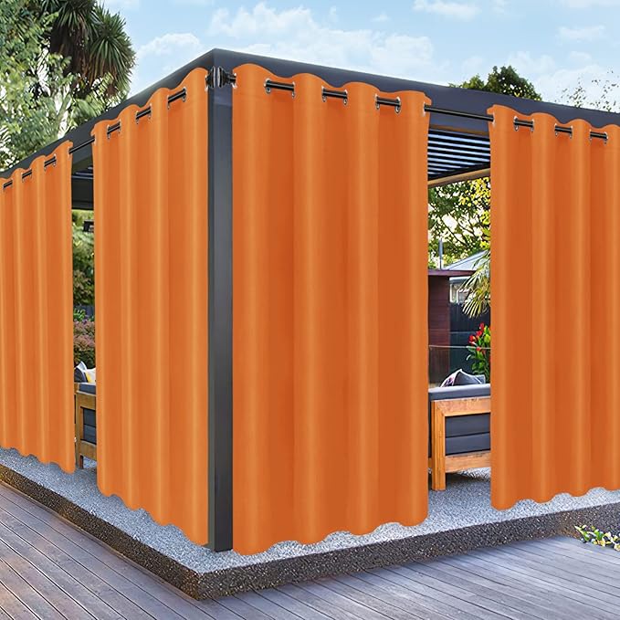 PureFit Outdoor Curtains for Patio Waterproof Weatherproof, UV Resistant Outside Curtains for Gazebo, Front Porch, Pergola, Sun Blocking Privacy Curtain, 52W x 95L inch, 1 Panel, Orange PureFit