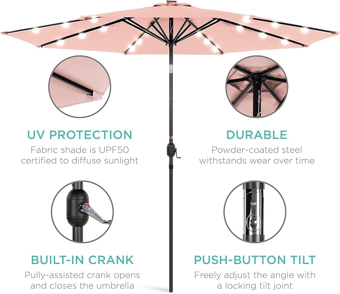 Best Choice Products 10ft Solar Polyester LED Lighted Patio Umbrella w/Tilt Adjustment and UV-Resistant Fabric BestChoiceProducts