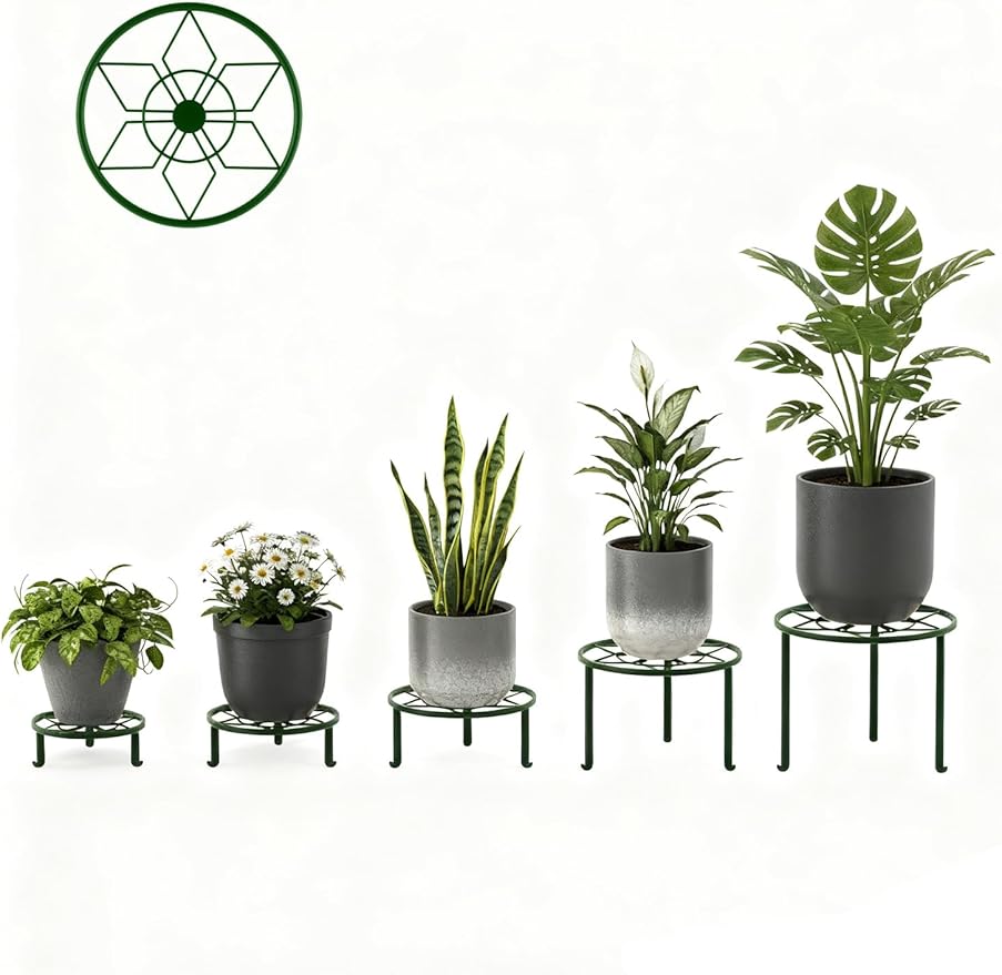 5 Pack Potted Plant Holder for Garden Home 5-Pack Metal Plant Stand Indoor Outdoor Rustproof Iron Corner Flower Pot Stand Holder for Homme Garden Rootora