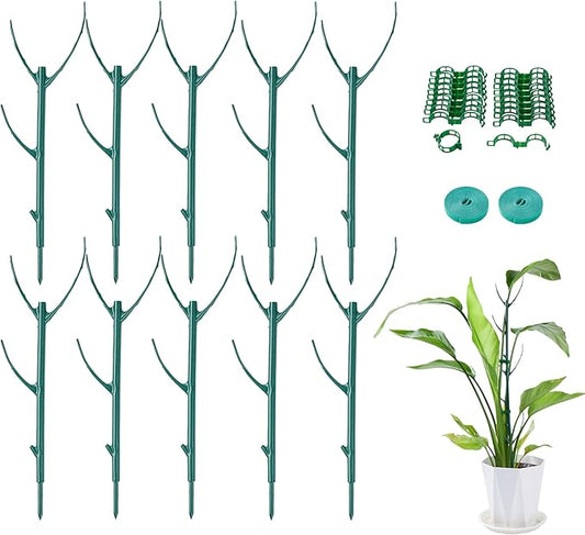10 Pack Adjustable Plant Support Stakes,Stackable Plant Support Pole with Garden Ties and Clips, Suitable for Monstera,Climbing Plants and Indoor Outdoor Plants Rootora