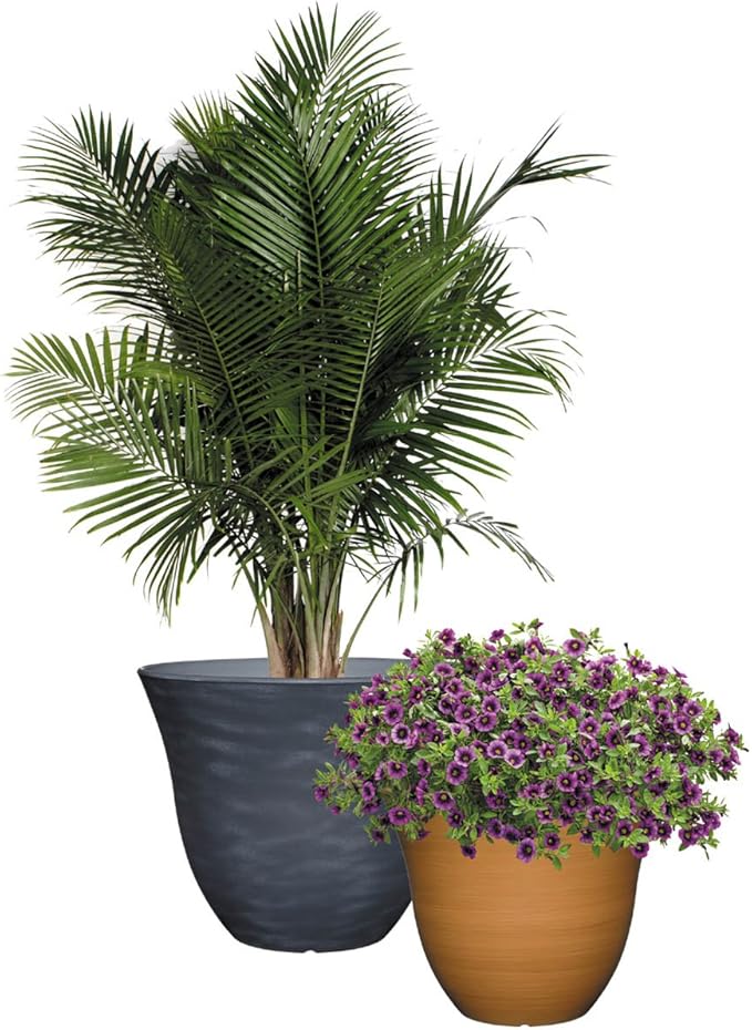 Classic Home and Garden Honeysuckle Resin Flower Pot Planter, Fossil Stone, 15" (Pack of 2) ClassicHomeandGarden
