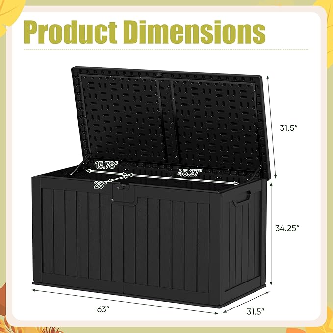 Devoko 240 Gallon Double-Wall Deck Box with Divider, Side Handles, Resin Outdoor Large Storage Box Waterproof and Lockable for Patio Furniture, Garden, Pool (Black) DEVOKO