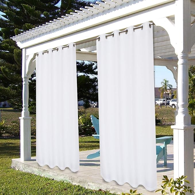 BONZER Waterproof Outdoor Curtains for Patio Porch Pergola Cabana Light Filtering Privacy Grommet Indoor Curtain Panels for Bedroom Living Room, 1 Panel, 54W x 95L inch, White Bonzer