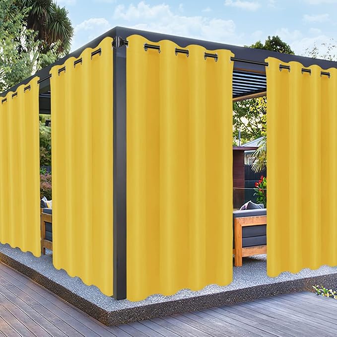 PureFit Outdoor Curtains for Patio Waterproof Weatherproof, UV Resistant Outside Curtains for Gazebo, Front Porch, Pergola, Sun Blocking Privacy Curtain, 52W x 120L inch, 1 Panel, Yellow PureFit