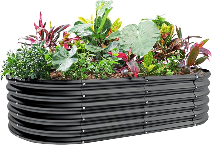 Land Guard 18“ Tall 4×2ft Galvanized Raised Garden Bed Kit, Galvanized Planter Garden Boxes Outdoor, Oval Large Metal Raised Garden Bed for Vegetables……… (Dark Grey, 4×2×1.5ft) LandGuard