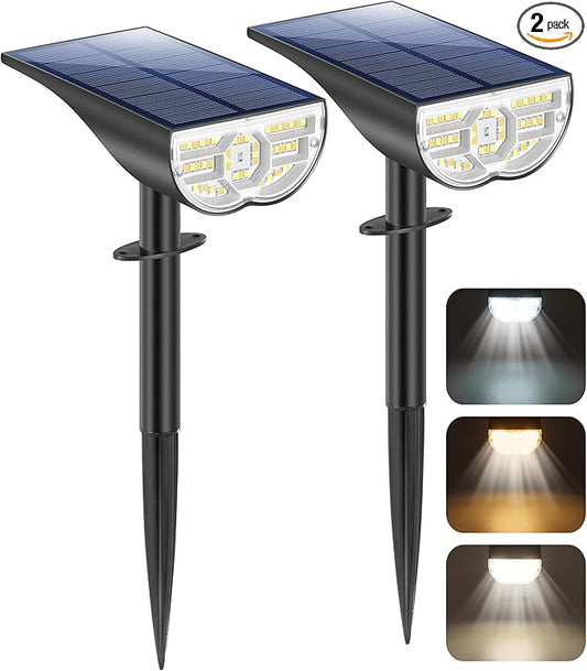 TOBUSA Solar Spot Lights Outdoor 5 Modes, 44LEDs Bright Landscape Spotlights Solar Powered 3 Colors Changing, IP67 Waterproof Auto On-Off Dusk Dawn Solar Outdoor Lighting for Yard Garden Outside Tree TOBUSA