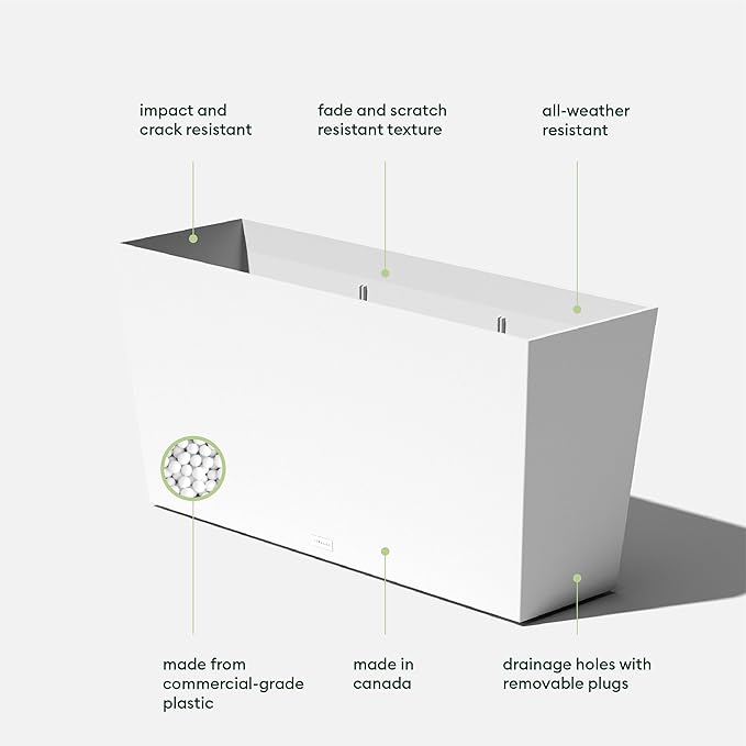 Veradek Pure Series Midori Trough Planter - Large Rectangular Planter for Indoor or Outdoor Deck/Porch | Durable All-Weather Use with Drainage Holes | Modern Decor for Shrubs, Flowers, Small Plants VeradekOutdoor