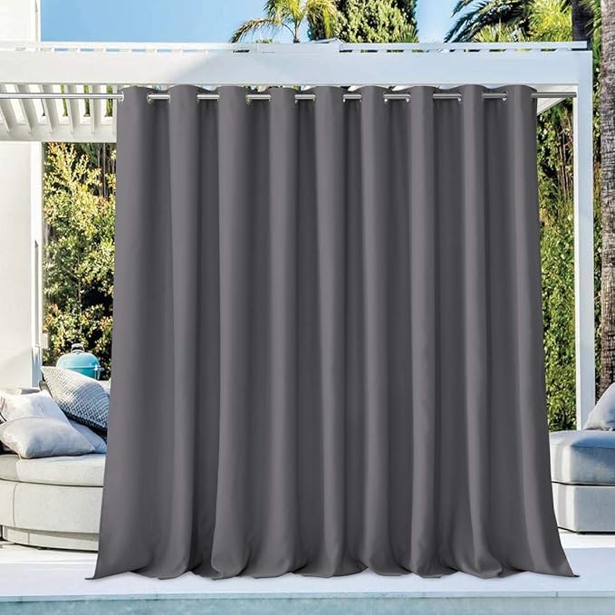 NICETOWN Patio Outdoor Curtain 140" Extra Wide Waterproof for Porch, Grommet Vertical Blinds Thermal Insulated Blackout Divider Drape for Outside Balcony/Lounge, Grey, 1 Panel, 108" Long NICETOWN