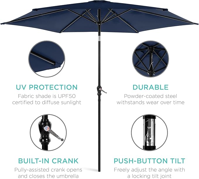 Best Choice Products 10ft Outdoor Table Compatible Steel Polyester Market Patio Umbrella w/Crank and Easy Push Button Tilt BestChoiceProducts