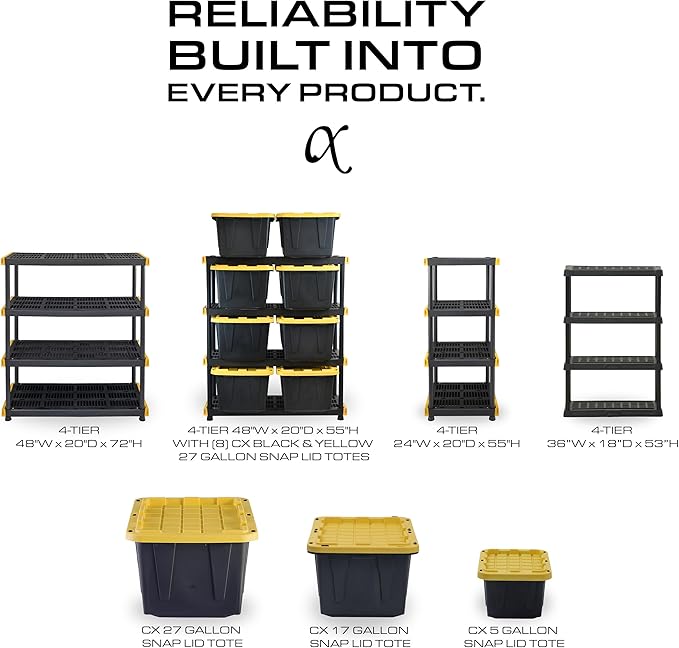 CENTREX CX 4-Tier Heavy Duty Plastic Storage Shelves that Support up to 150lbs/shelf, Organization and Storage, Weather-Resistant Design, Easy Assembly, 2 Pack, Black (53”H x 36”W x 18”D) Rootora