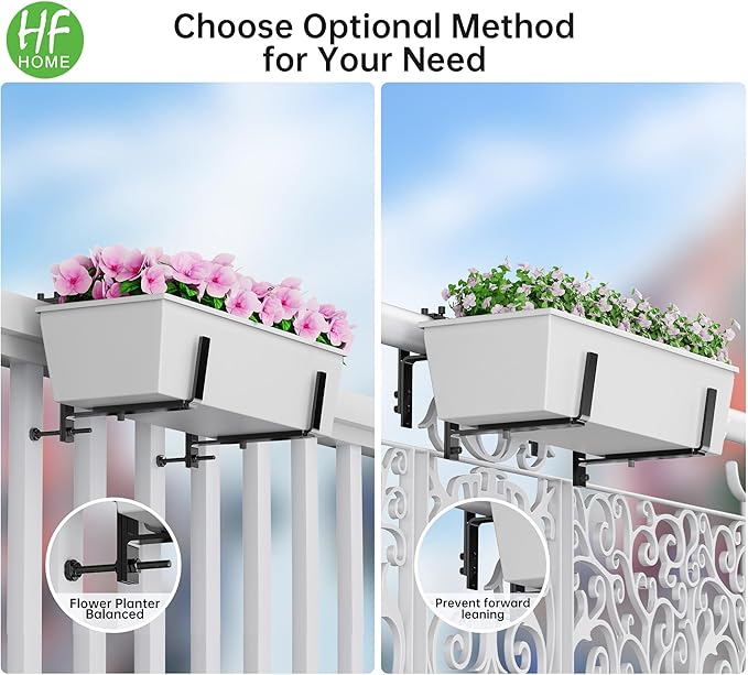 HFHOME 6PCS Adjustable Planter Box Brackets, Brackets for Window Boxes Planters Hanging Flower Box Holders, Wall Mount Holder for Windowsills, Garden, Fences, and Balcony - Black (Patent Registered) HFHOME