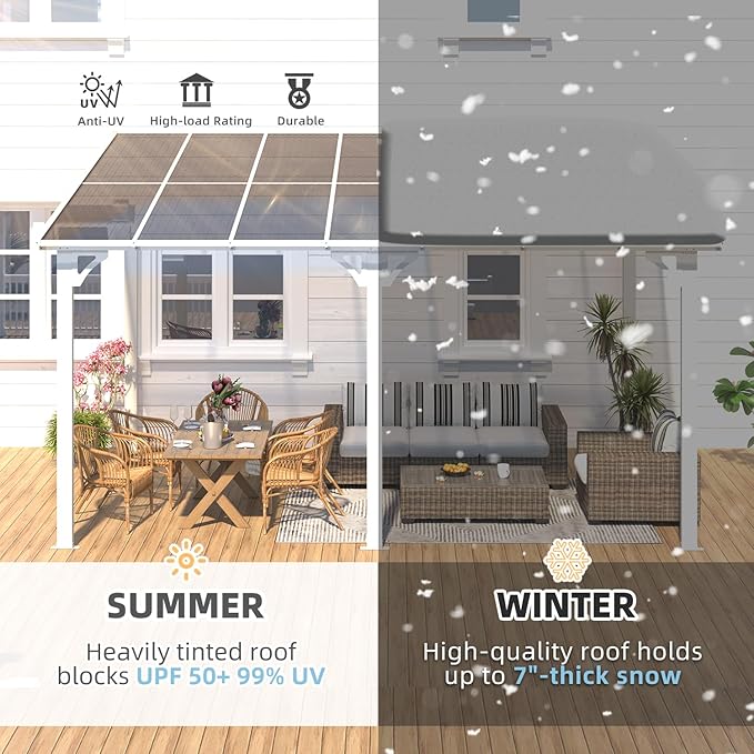 AECOJOY 14' x 10' Gazebo in White, Large Wall Mounted Gazebos on Clearance, Outdoor Patio Lean to Gazebo Metal Awnings for Decks, Patio, Porch, Backyard and More AECOJOY