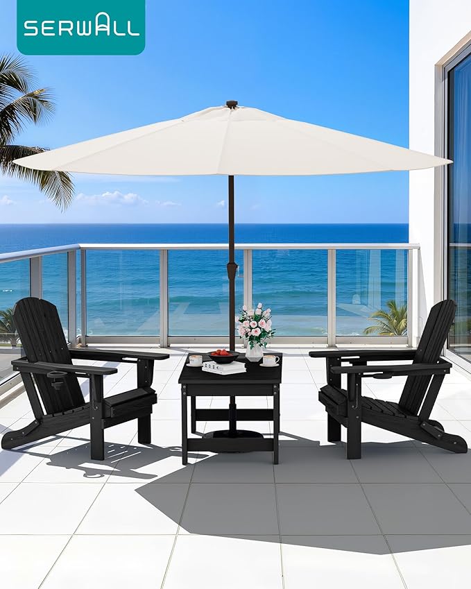 SERWALL Outdoor Coffee Table, HDPE Patio Coffee Table for Outside, Rectangle, Black SERWALL