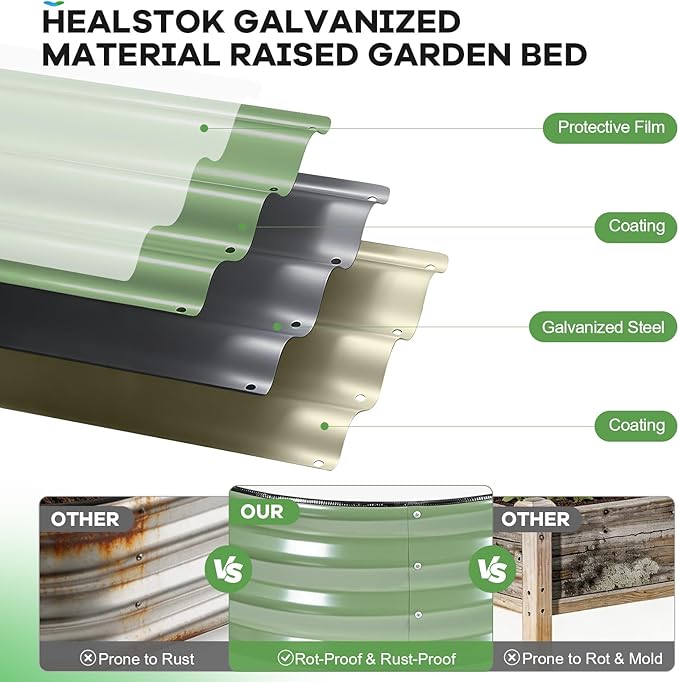 Galvanized Raised Garden Bed Outdoor, 6x3x1ft Oval Metal Raised Beds for Gardening, Rust-Resistant Garden Planter Box for Planting Vegetables, Flowers, Fruits in Lawn(Olive Green, 2 Packs) HEALSTOK