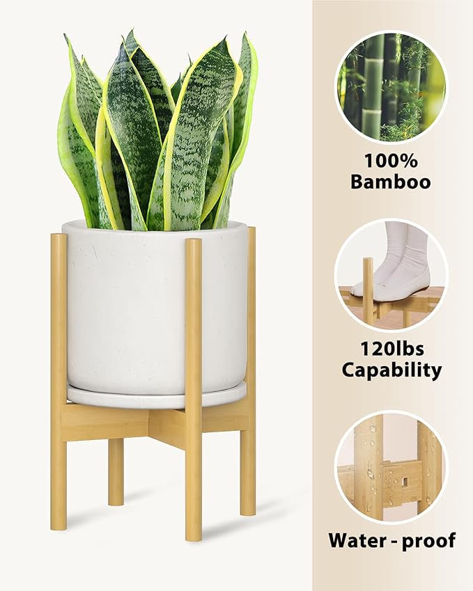 Adjustable Plant Stand Indoor, Bamboo Plant Stand Fits 8 9 10 11 12 Inches, Small Corner Planter Holder for Indoor Plants, Single Floor Plant Stands for Living Room Balcony, Natural Gentingbro