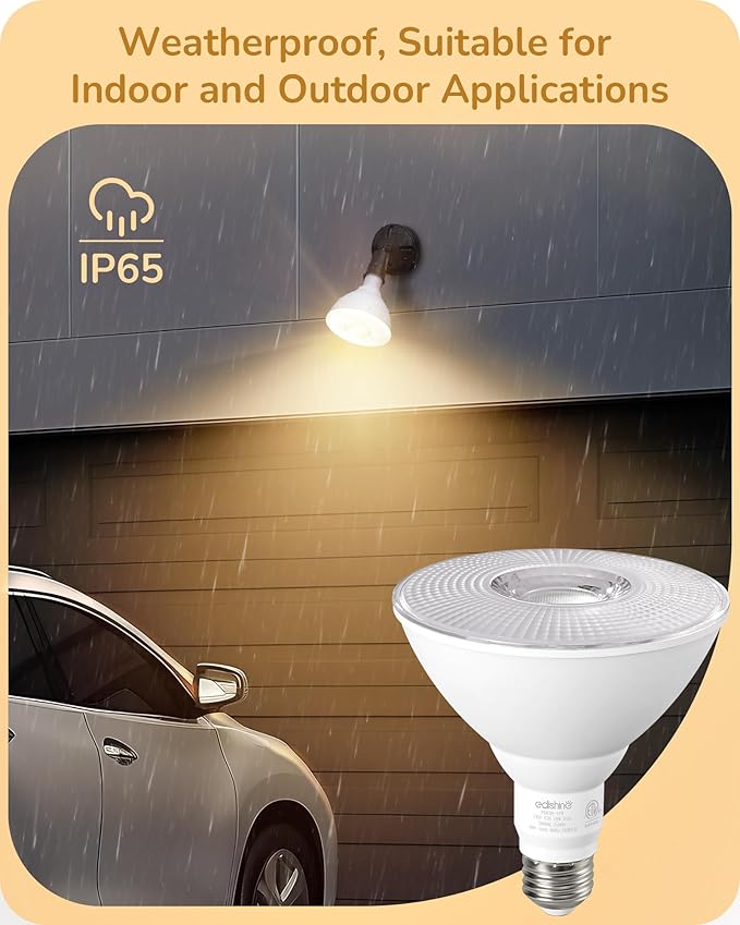 EDISHINE PAR38 LED Outdoor Flood Light Bulbs 2 Pack, 120W Equivalent Dimmable Waterproof LED Flood Light Bulb 3000K Warm Light 18W 1800LM E26 Base for Yard Porch Driveway Garage Christmas, ETL Listed EDISHINE