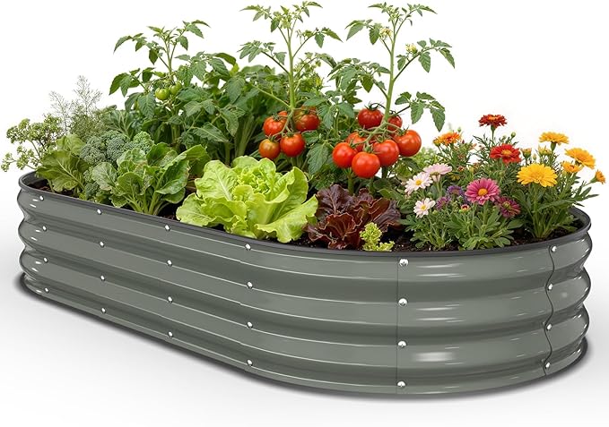 Galvanized Raised Garden Bed 6x3x1 FT, Oval Metal Raised Garden Bed Outdoor Planter Box with Open Bottom, Rust-Resistant Steel Garden Bed for Vegetables Herbs Flowers, Easy Assembly Pattiumo