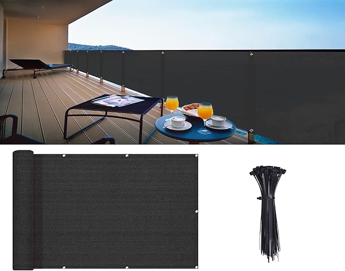 LOVE STORY Balcony Privacy Screen, 3'x10' Black Deck Shield Screen Fence Cover (HDPE),UV Protection and Weather-Resistant,3 FT Height for Deck, Patio, Backyard, Outdoor Pool, Porch, Railing LOVESTORY