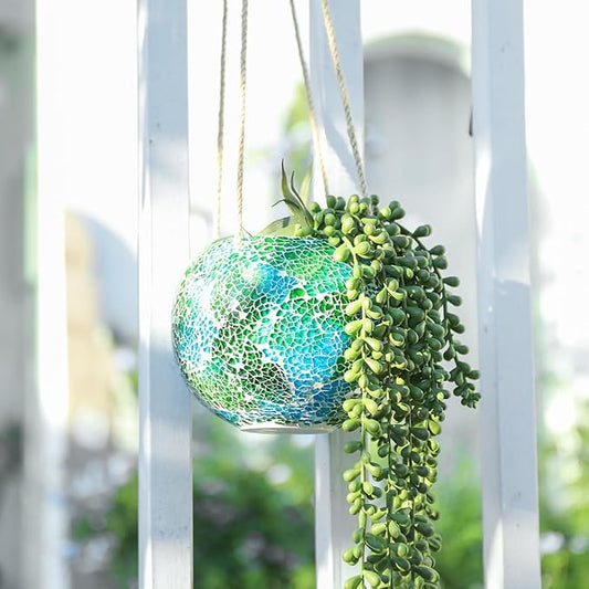 Hanging Planter Mosaic Garden Pot Small Flower Pot for Indoor Plant Disco Ball Hanging Planter with Drainage Green Chonsun