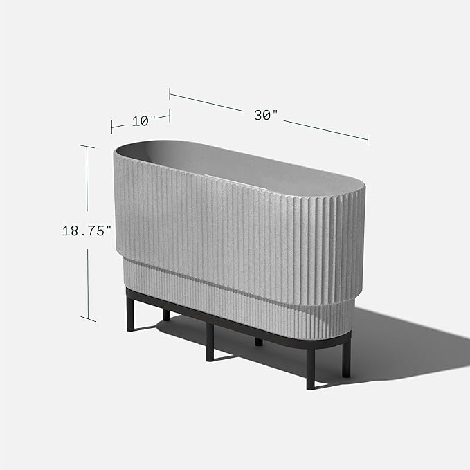 Veradek Demi Series Raised Long Planter for Indoor/Outdoor Use | Made from Plastic & Stone w/Wooden Stand | Modern Patio Décor for Flowers/Shrubs VeradekOutdoor