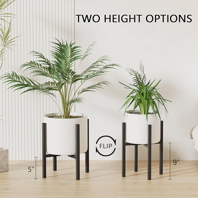 Adjustable Metal Plant Stand Indoor Outdoor - Fits 8 to 12 Inches Pots - Mid Century Modern Planter Stand Single Floor Flower Pot Holder Home Decor for Gardening Gifts Linpla