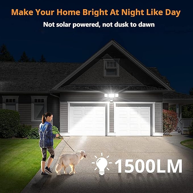 LEPOWER Battery Powered LED Flood Light Outdoor,1500LM Motion Sensor Security Lights, IP65 Waterproof,Wireless Flood Light Battery Operated,3 Head Motion Detector Light for Garage,Yard,Porch(Black) LEPOWER
