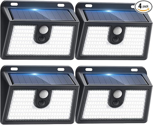 [4 Packs] Solar Motion Sensor Outdoor Lights, Super Bright Solar Lights Outdoor Waterproof, 3 Lighting Modes Security Wall Light for Outside Walking Dog Fence Backyard Deck Garden Door Step Garage Claoner