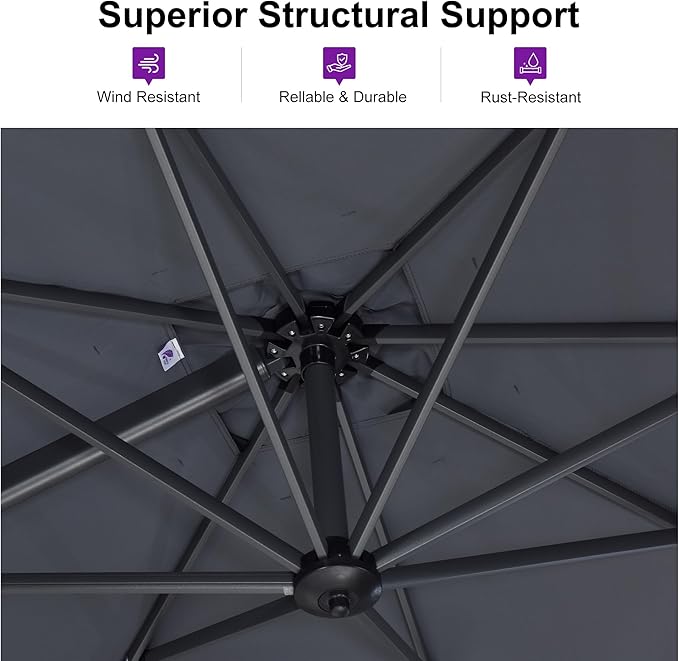 PURPLE LEAF 9 Feet Patio Umbrella with Base Outdoor Cantilever Square Umbrella Aluminum Offset Umbrella with 360-degree Rotation for Garden Deck Pool Patio, Grey PURPLELEAF