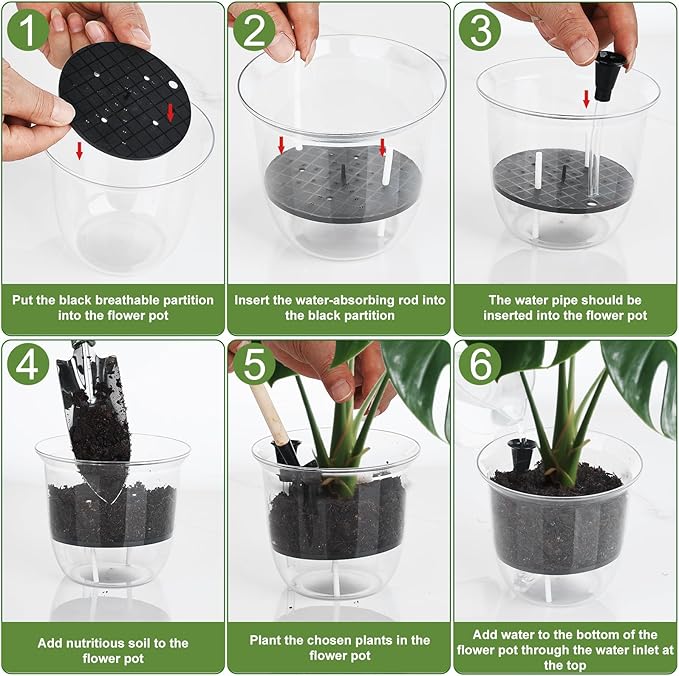 Plant Pots 6 inch Set of 3, Self Watering Pots for Indoor Outdoor Plants Flowers, Self Watering Planters with Reservoir, Drainage Hole and Absorbent Cotton Rope (3 Large) IWNTWY